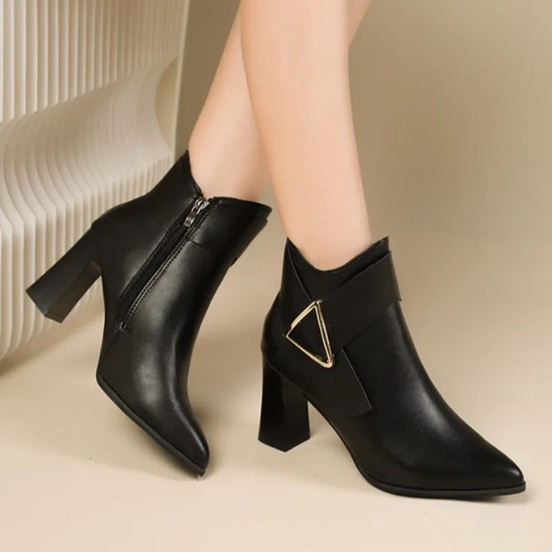 Women's High Heeled Bare Boots Fashionable Mid-heel Casual Chelsea Boots Winter New Women's Back Zipper Botines De Muje