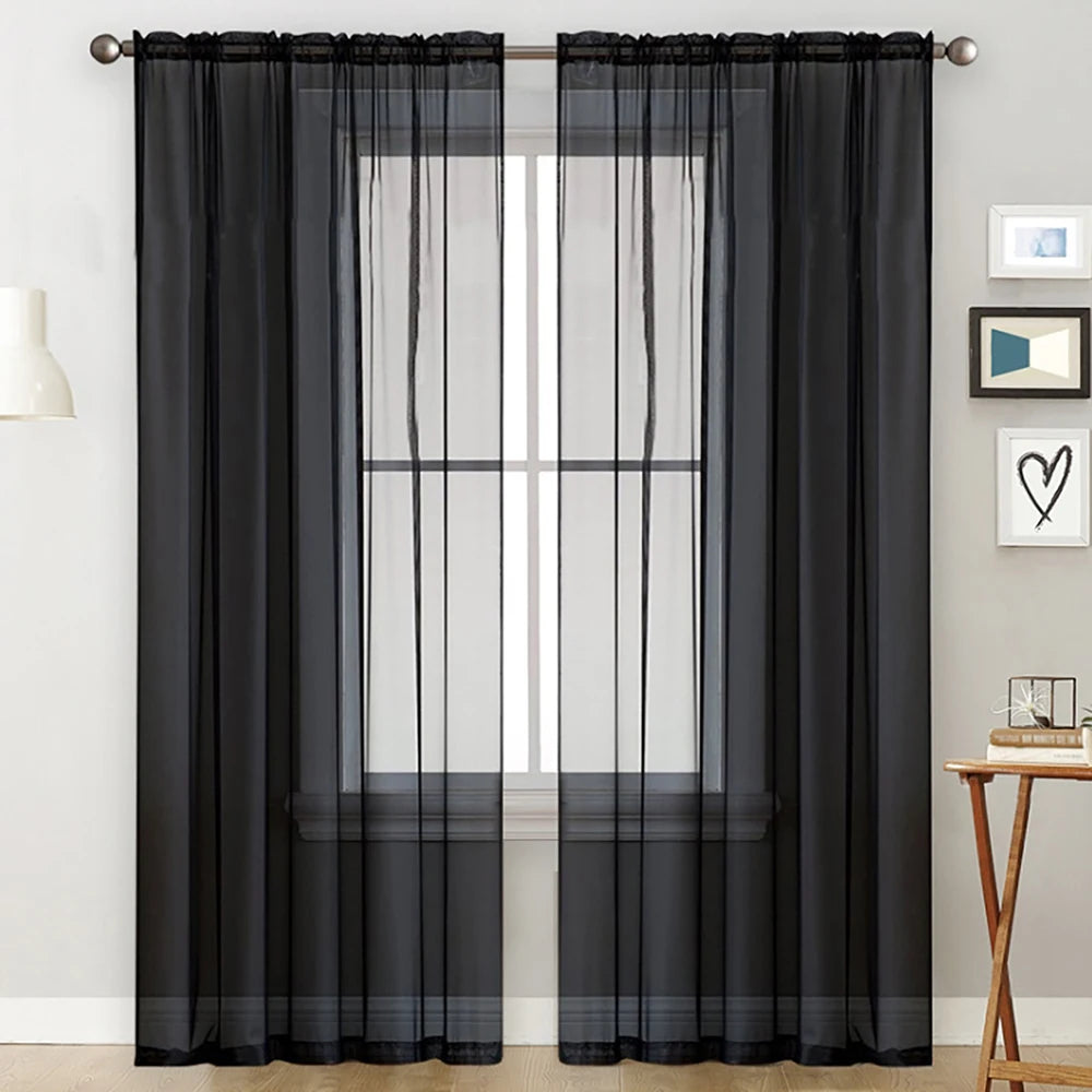 Sheer Curtains Living Room Rod Pocket Window Curtain Panels Bedroom Semi Sheer Voile Curtains White (55''Wx102''L,2 Panels)