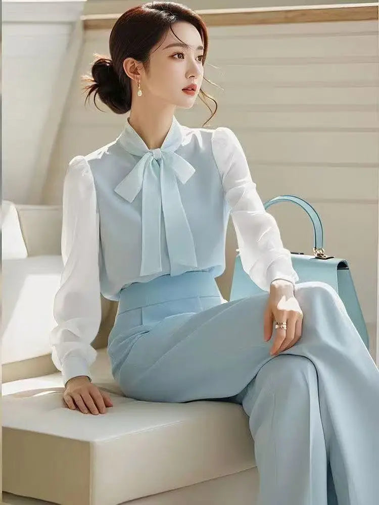 High Quality Tops and Pant 2 Pieces Sets for Women Wear To Work Office Summer  Elegant Office Professional Wide Leg Trousers