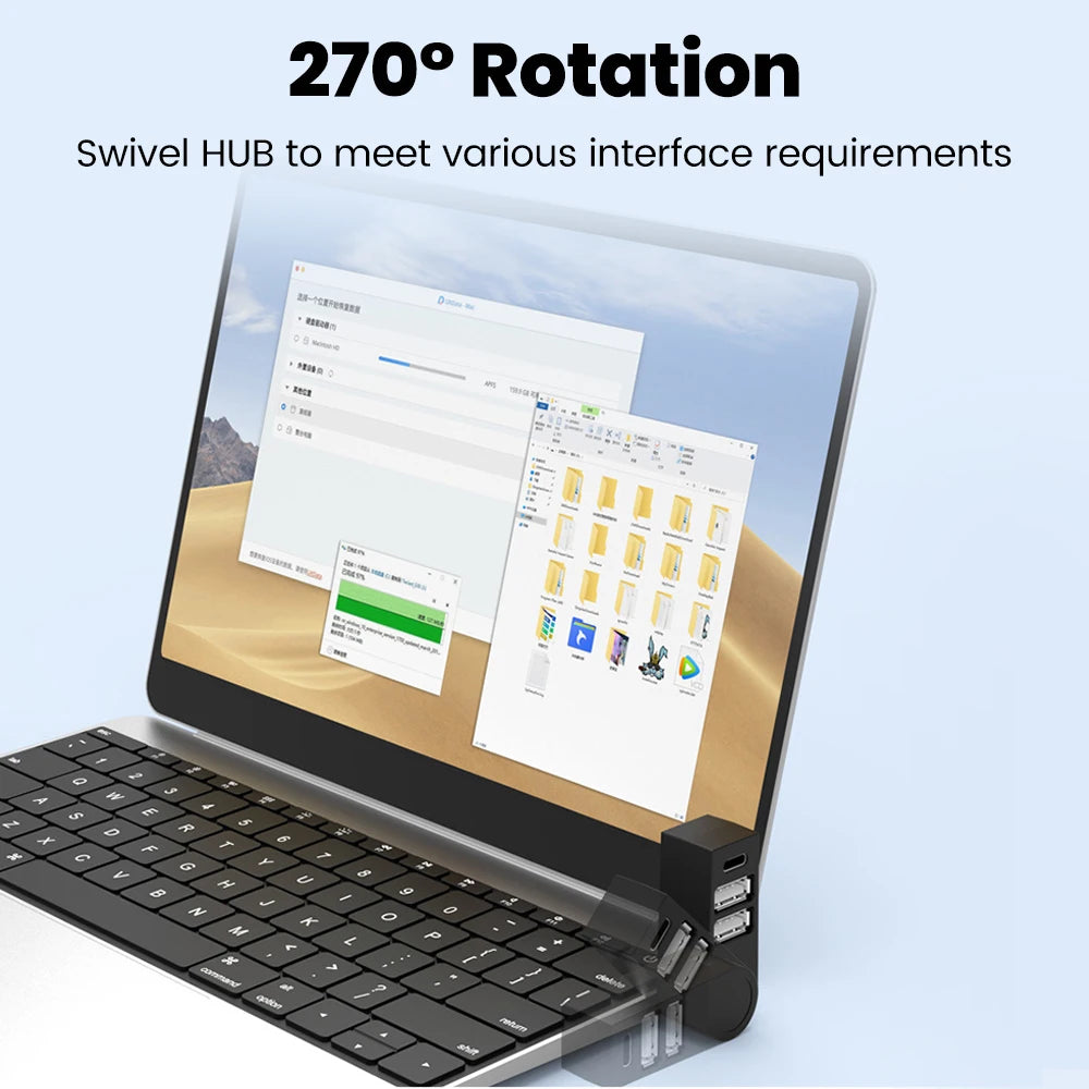 3 in 1 USB HUB 270° Rotatable Multi-ports USB 2.0 Hub Laptop Office Multi Function Reading U Disk Adapter Type C High Speed HUB