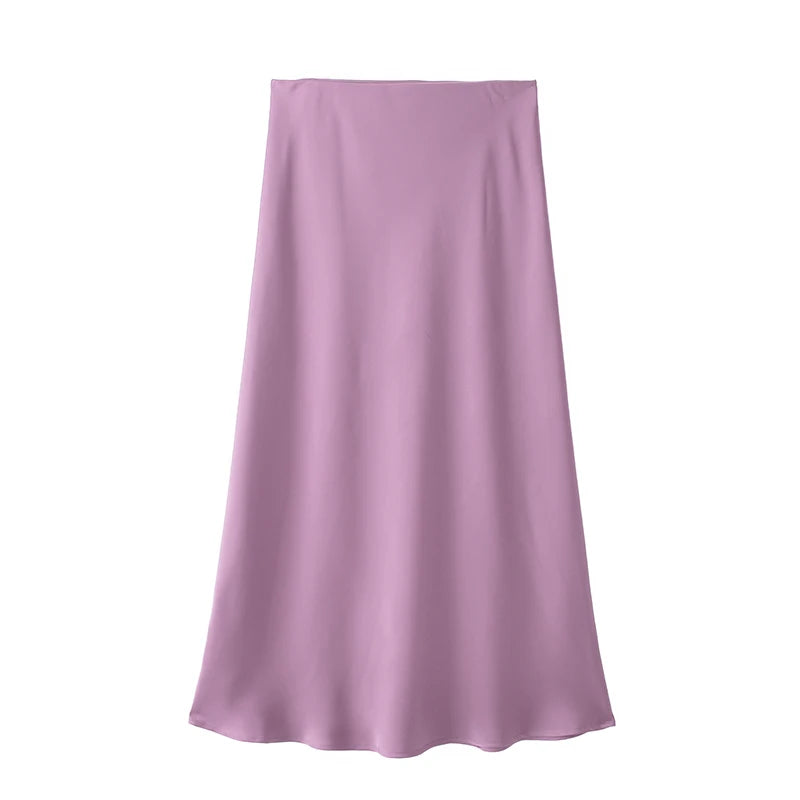 Willshela Falda de satén negra para mujer, falda larga elegante de cintura alta para mujer, falda midi de moda de verano, faldas de oficina para mujer