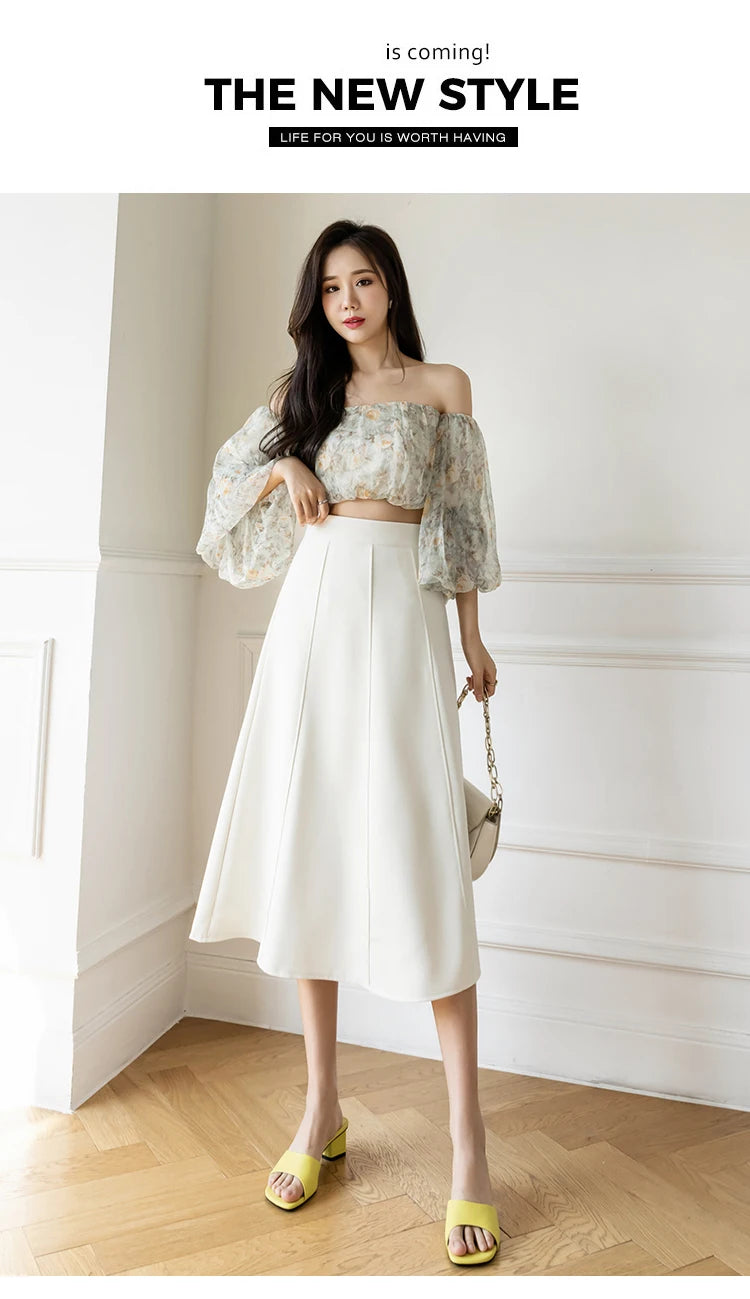Women's Skirt Spring Women High Waist Solid Vintage Girl's Waist Down Skirt Knee-length A-line Fashion Thin Skirt for Women