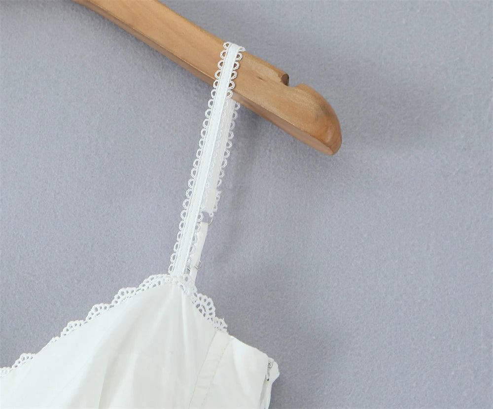 Women Dress New Fashion Summer Vintage White Lace-Panelled Cotton Dresses for Women Elegance Chic Ladies Midi Dress