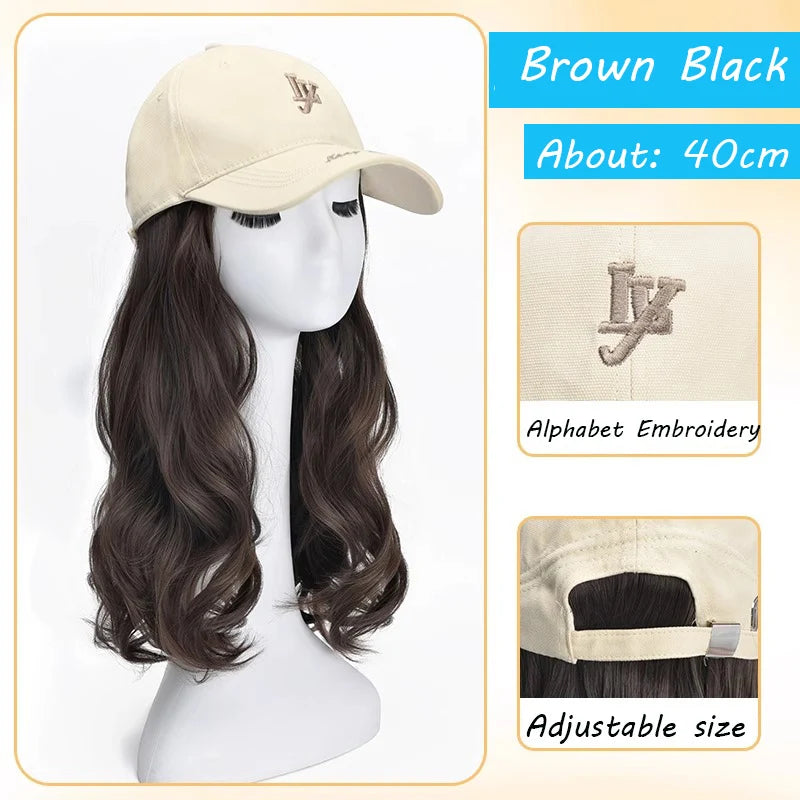 Synthetic Wig Hat Integrated Female New Highlight Fashion Hat Wig Fashion Baseball Cap Long Straight Hair Daily Wear