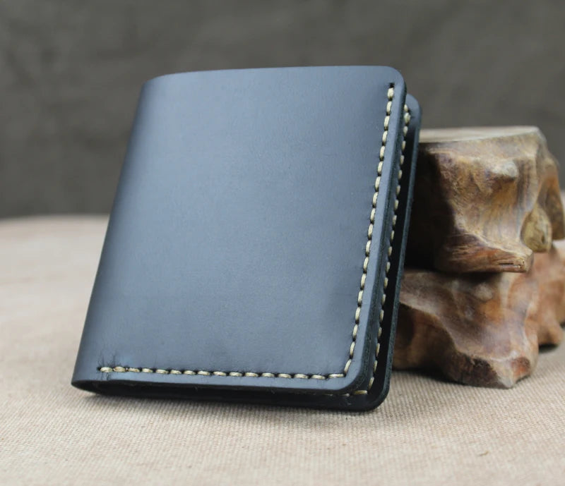 Luxury Handmade Crazy horse Genuine Leather Wallet Men Small Wallet Leather Male purse Short Money Clips Money bag Black Coffee