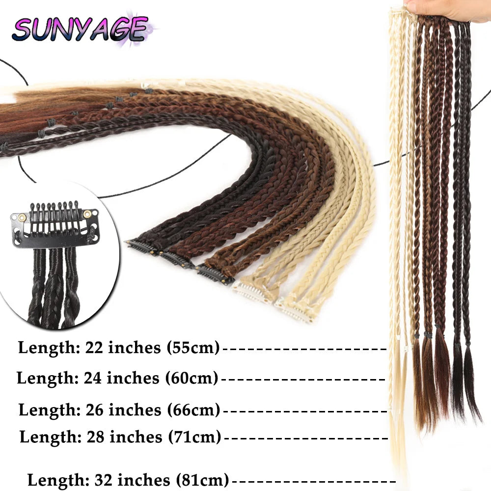 Synthetic Wig Braids With Clip Boxing Braid Dreadlocks Clip In Hair Extension Dirty Braids Boxer Braid Heat Resistat Hairpieces