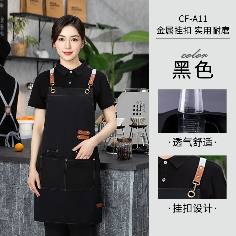 Tablier de cuisine en toile à double épaule imperméable et résistant à l'huile