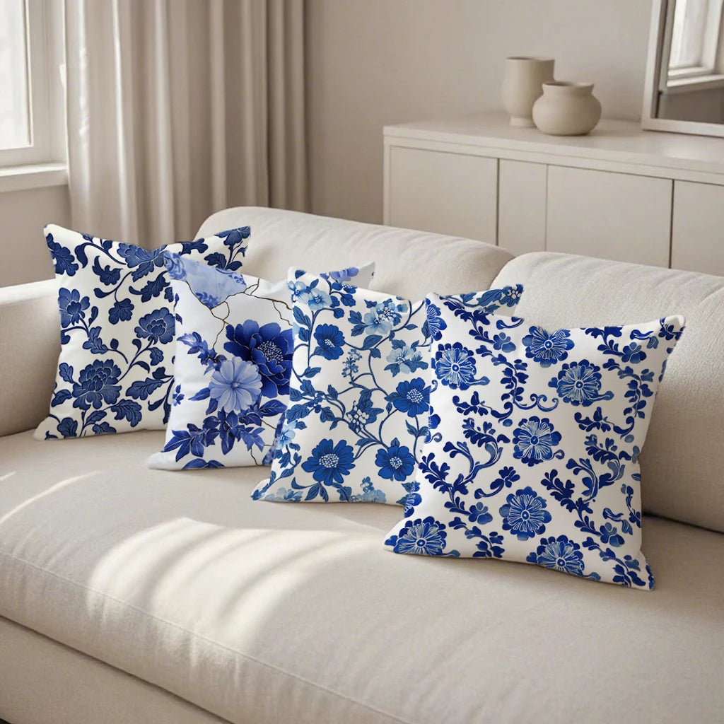 Blue floral pillowcases for a warm home atmosphereSuitable for sofa car bedroom decorative cushion cover pillow cover