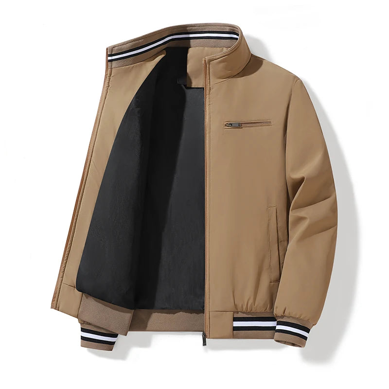 New Men's Jacket Retro Middle Aged Men's Coat Outdoor Waterproof Stand Up Collar Business Jacket Simple Men's Wear 4XL 5XL