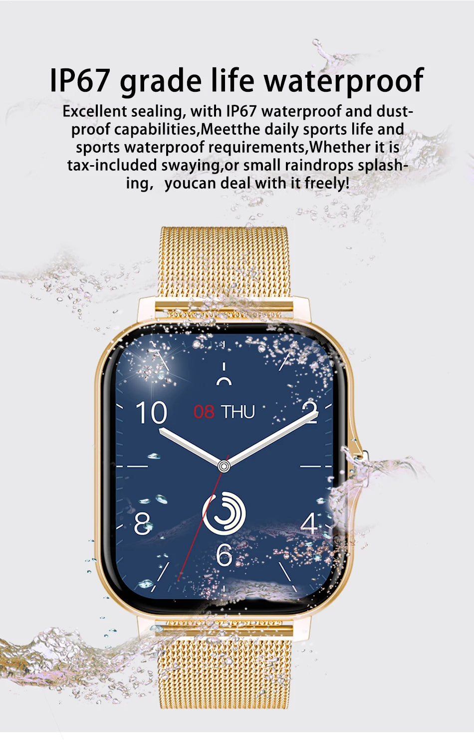 Smart Fitness Tracker Watch for Android/iOS - IP68, Heart Rate/Blood Oxygen/Sleep Monitoring, 8 Sports Modes, Breath Training