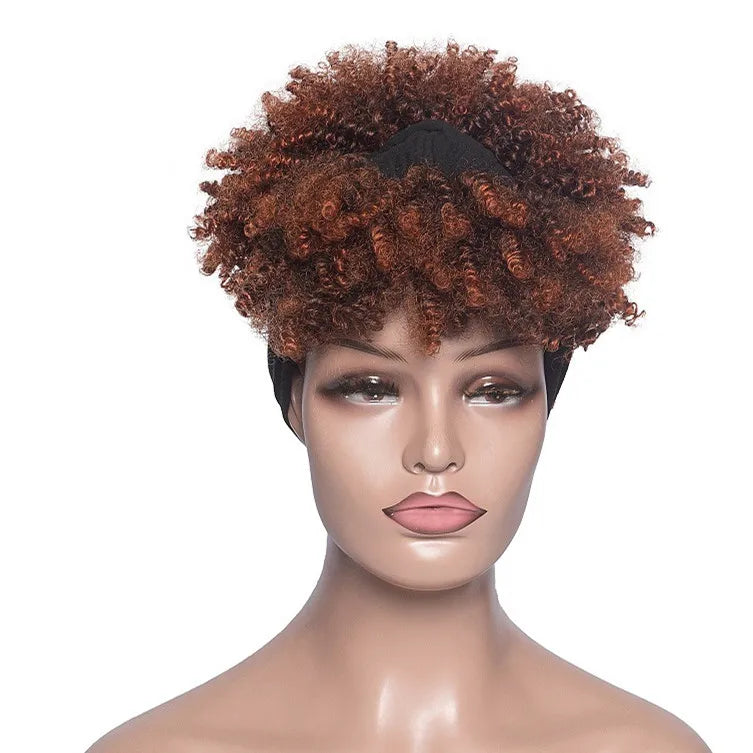 Headband Wigs for Women Synthetic Hair Kinky Curly Wigs With Scarf Natural Short Afro Wig for Black Woman False Hair Woman Wigs