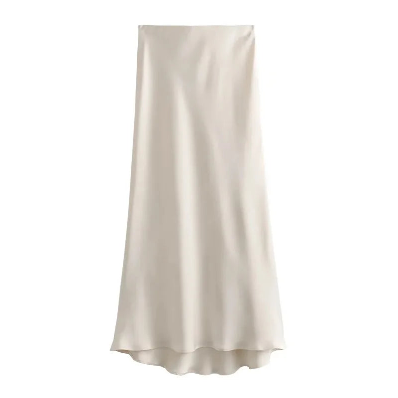 MUJER Woman Satin Skirt Women High Waist Long Skirts For Women Summer Black Midi Skirt Woman Office Elegant Women's Skirts