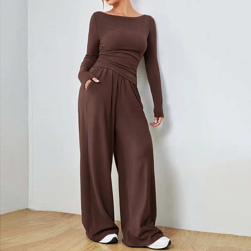 Women's Two-Piece Wide-Leg Pants Set Soft And Waxy Style Suit Fashionable Irregularities Women's Clothing Sales Yoga Sports Set