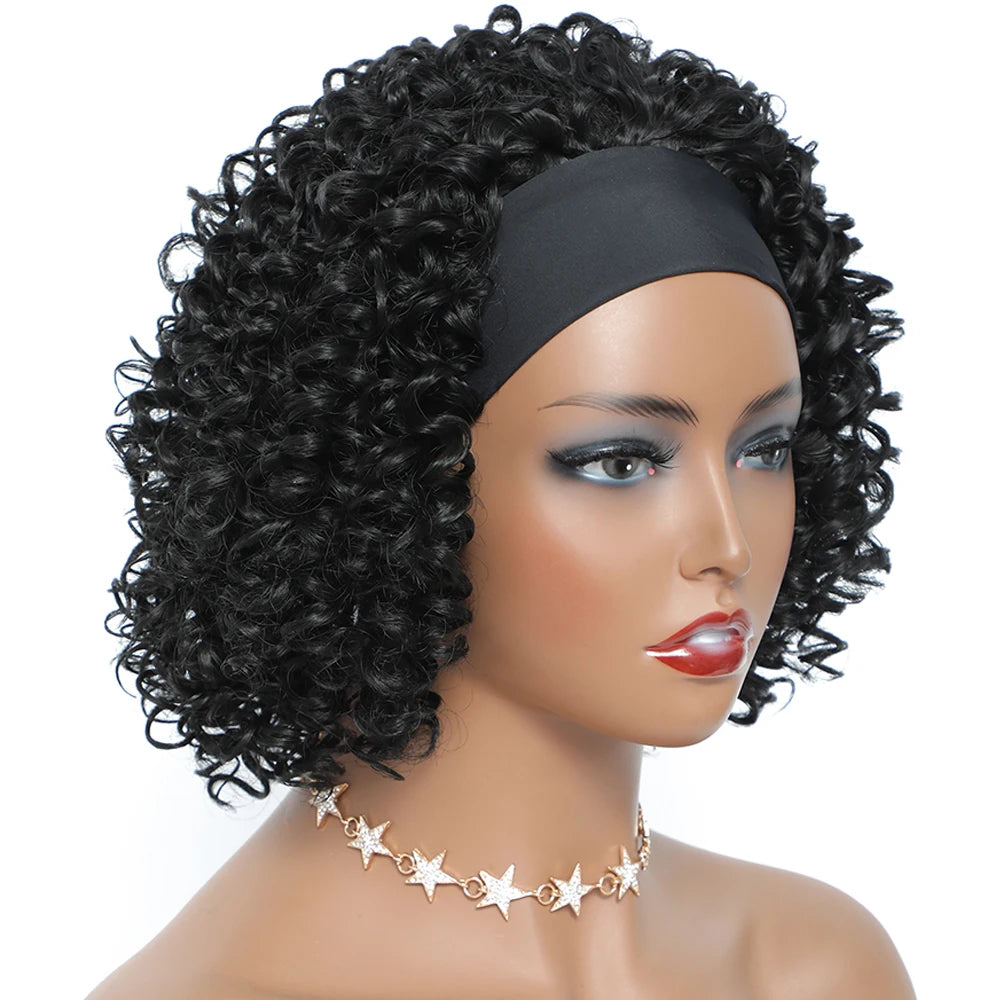 Short Deep Water Curly Headband Wigs Glueless Afro Kinky Deep Curly Wigs for Black Women 1B Black perruque femme Synthetic Wigs