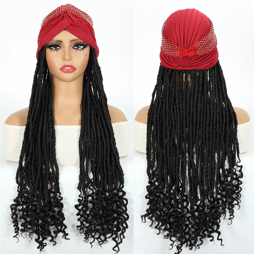 SQRDGQ Synthetic Crochet Hair Woman Wigs Headband Twist Braided Synthetic Wig With Turban Braiding Hair Brown Black Wig Female