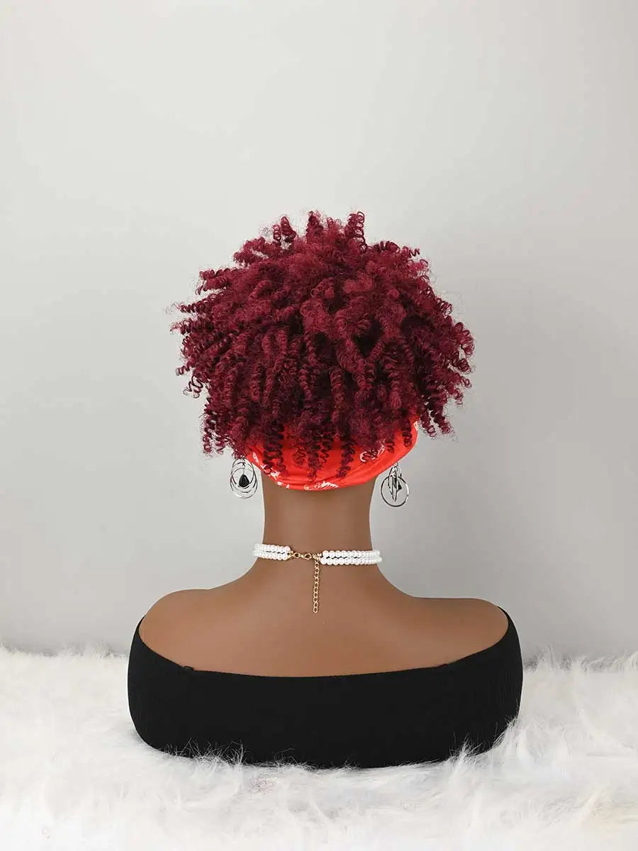 Pelucas de diadema para mujer Peluca afro rizada con pelucas de cabello corto sintético con diadema adjunta Pelucas con pañuelo para la cabeza
