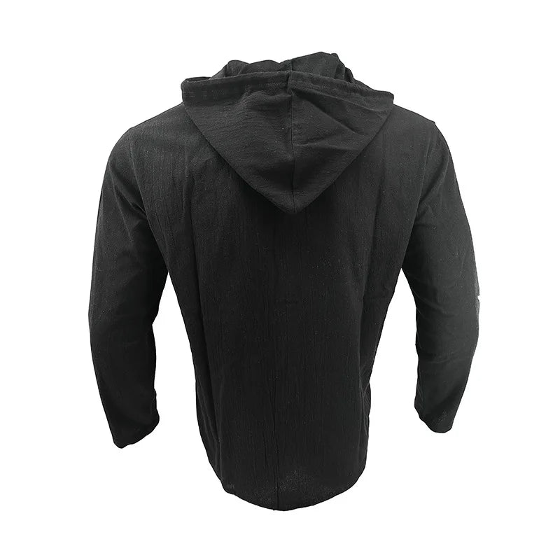 Camisas casuales de playa para hombre, de algodón y lino, con capucha, de manga larga, para hombre, holgada, de color liso, con botones, cárdigan, ropa de calle.