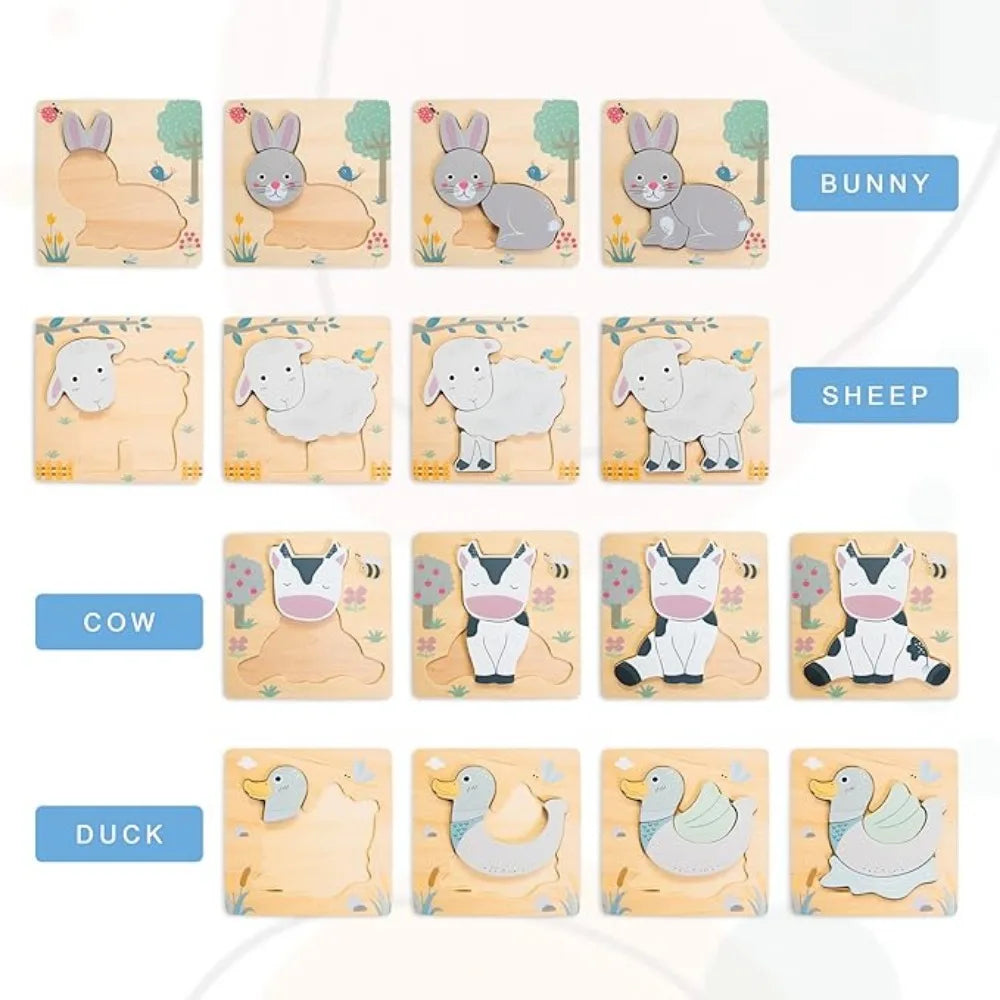 3D Wooden Cartoon Animals Cognitive Puzzles For Kids Children's Wooden Puzzles Toys Colors Shapes Baby Educational Toys Game