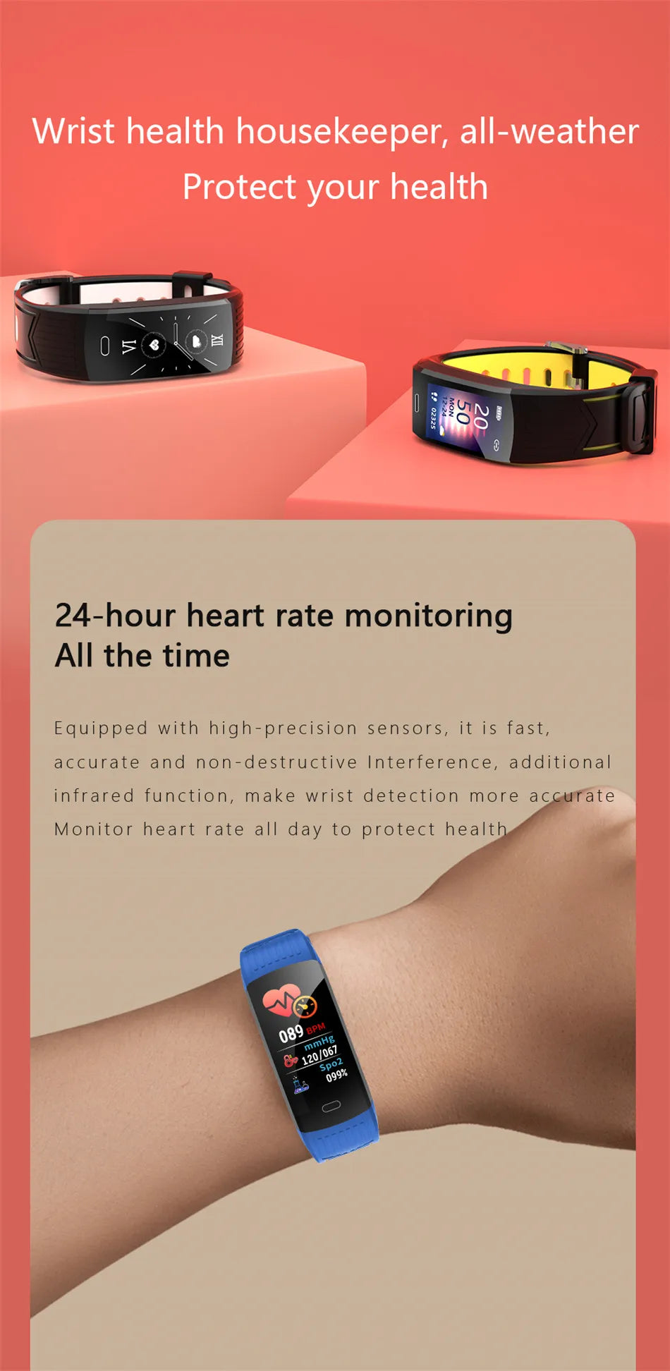 New Smart Bracelet Fitness Watch Connected Wristband Heart Rate Monitor Sleep Tracker Pedometer Band Men Women Smartwatch
