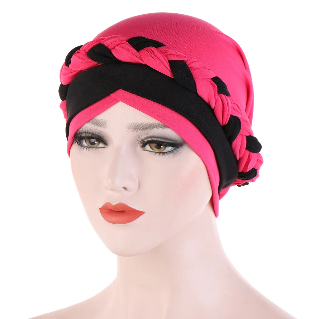 Gorro turbante hijab trenzado con bloques de color para mujer, pañuelo africano para la cabeza, gorro para quimioterapia de cáncer, gorros para la cabeza de mujer