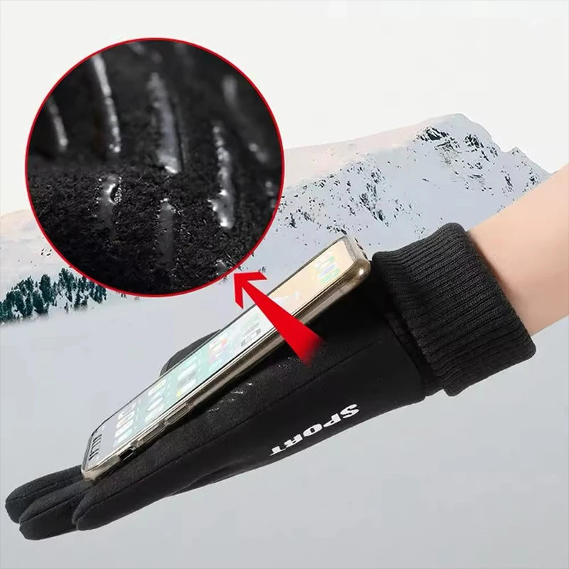 Men Winter Gloves Outdoor Sports Cycling Running Motorcycle Ski Touch Screen Fleece Gloves Non-slip Waterproof Warm Full Fingers