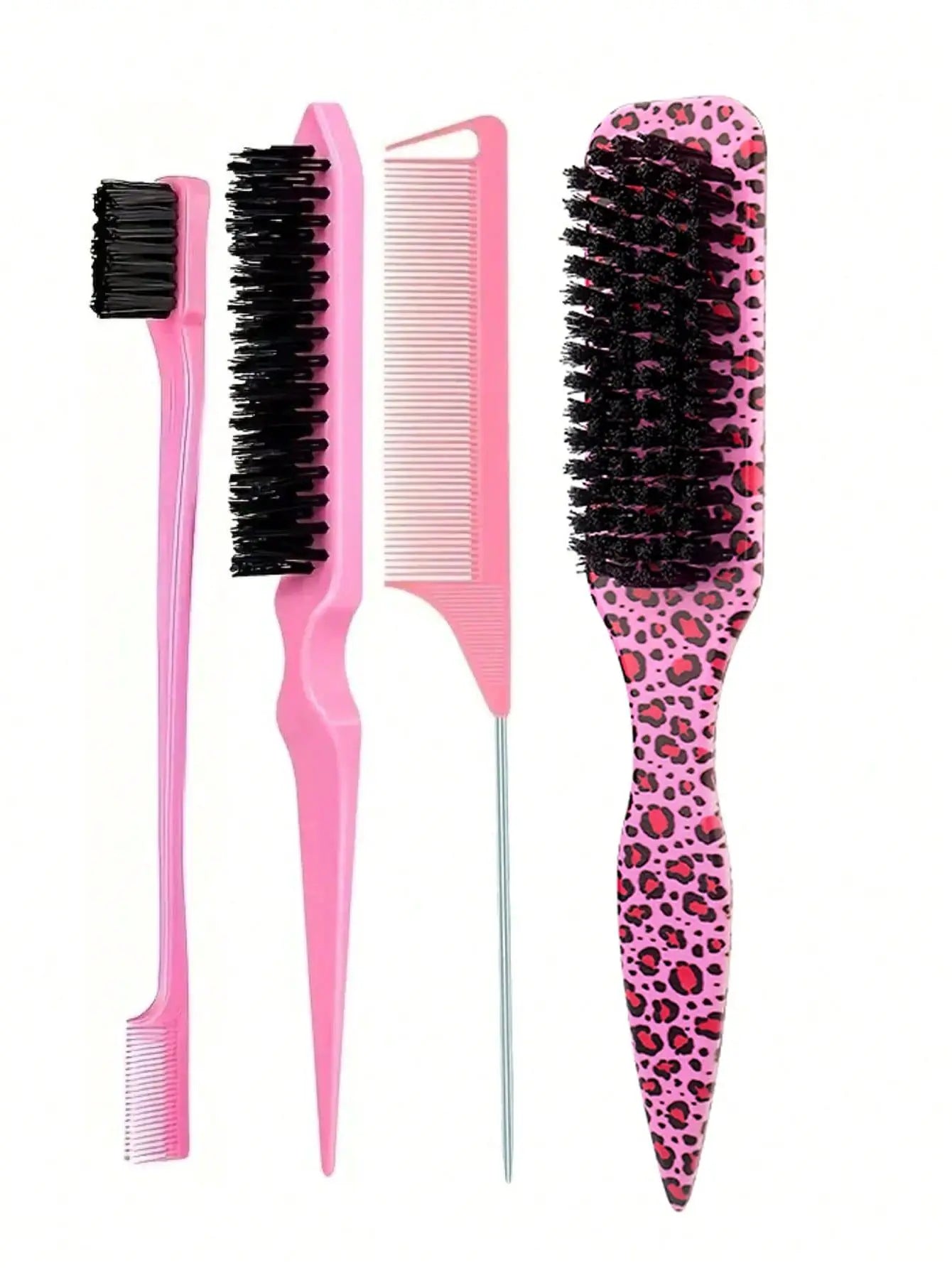 4PCS Leopard Print Hair Brush Set, Detangling Brush, Slick Back Hair Brush & Edge Comb, Hair Styling Accessories for Women