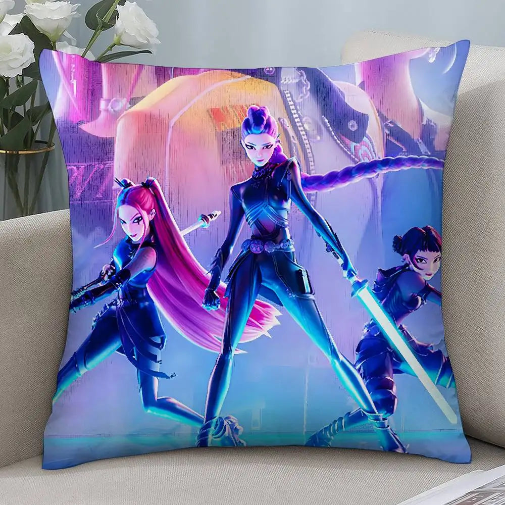 K-kpop D-Demon H-Hunters Pillow Case Short plush Double-sided Print Square Throw Pillow Covers Sofa Home Cushion Decor