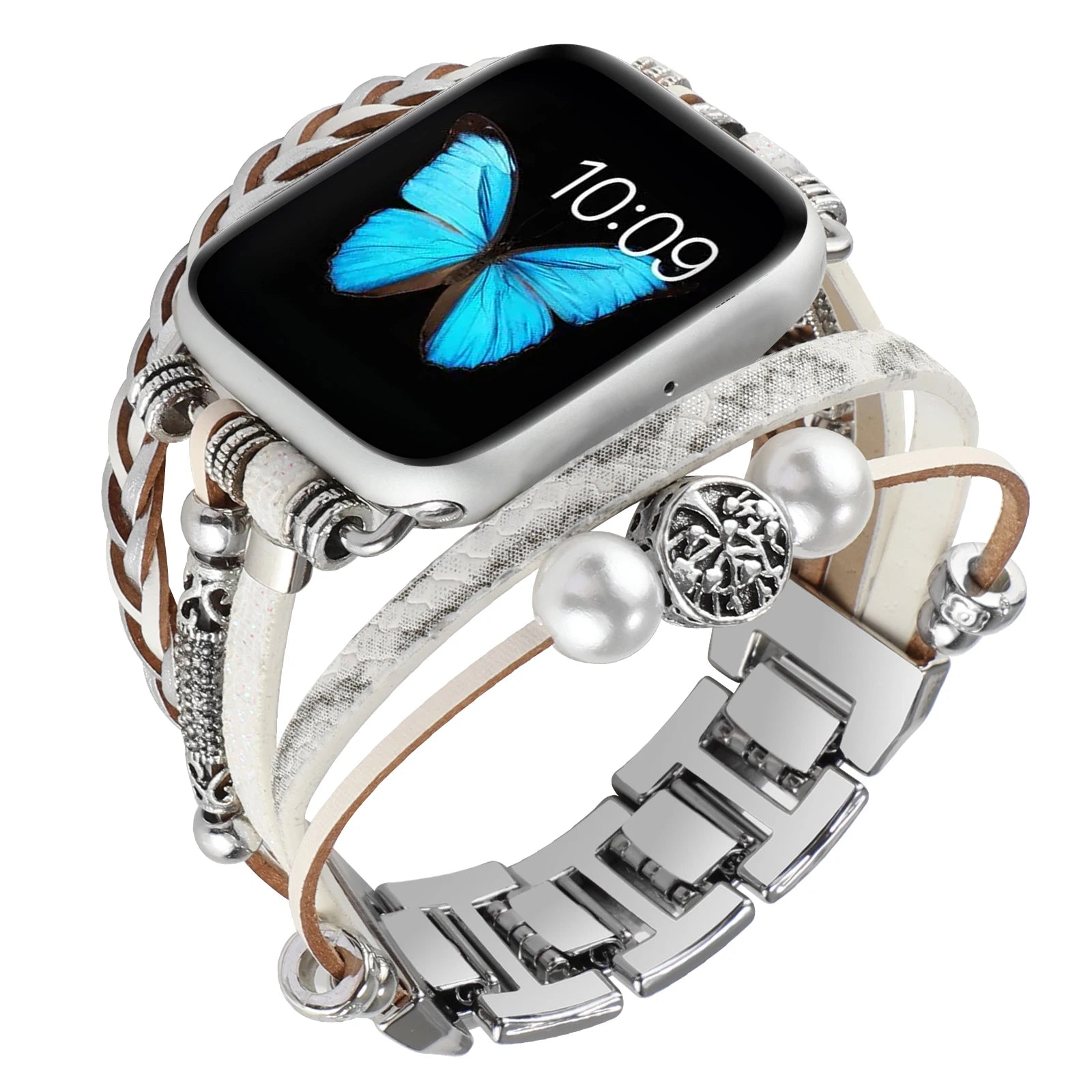 Metal Strap For Apple Watch Band Series876 SE54Ultra Women Jewelry Bracelet Chain IWatch 49mm 45mm 41mm 40mm 38 44mm Peal Wrist