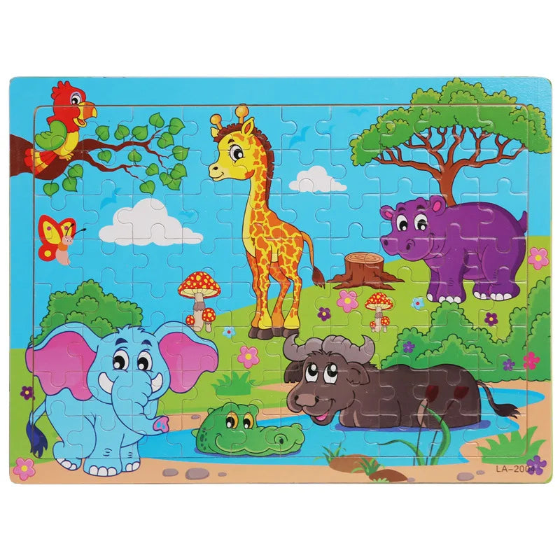 80 Pieces Wooden Jigsaw Puzzle Kids Cartoon Animal Vehicle Puzzles Montessori Learning Educational Toys for Children