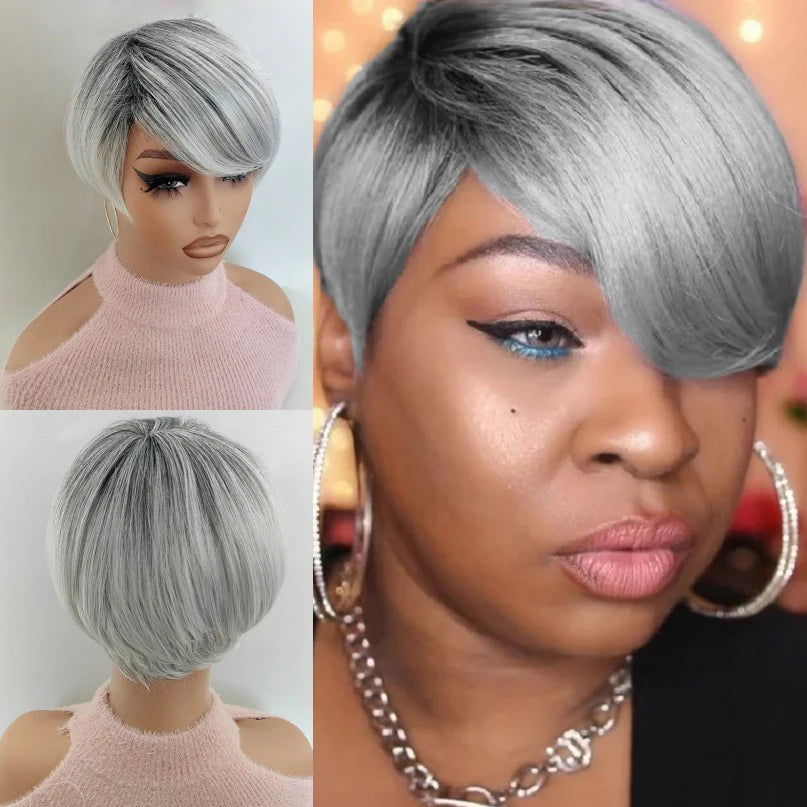Pixie Cut Wigs With Bangs Blond Short Layered Pixie Wigs Natural Synthetic Hair For Women Daily Use 6 Inch