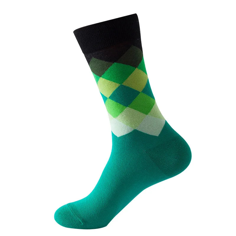 49 Patterns Fashion Business Men 100% Cotton Happy Lattice Socks Unisex Boys Combed Hip Hop Street Skateboard Funny High Sox Set