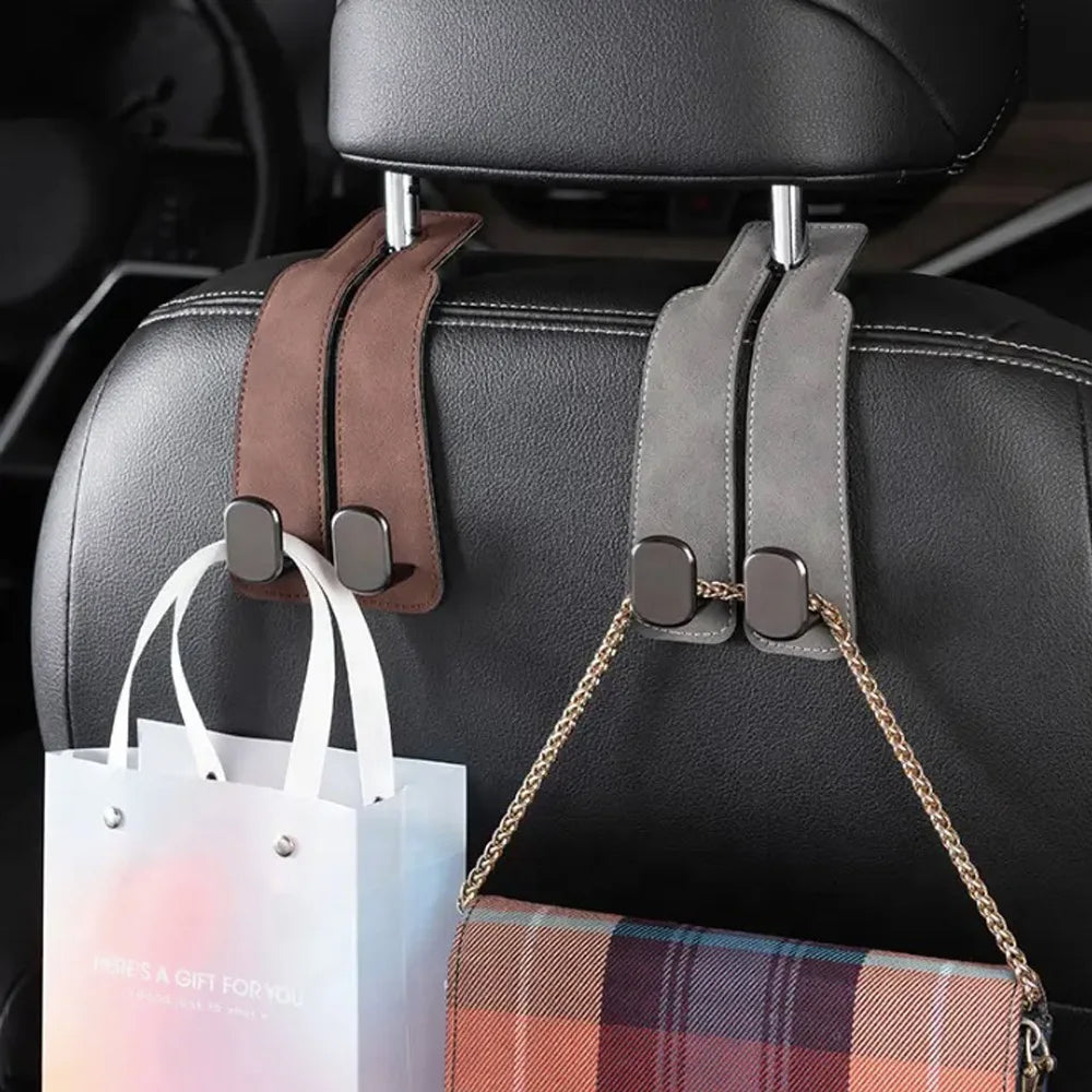 Quality 2 in 1 Car Headrest Hook Premium Suede Rear Seat Hanging Dual Hook 20KG Large Load-Bearing Alloy Hook Hanger Universal
