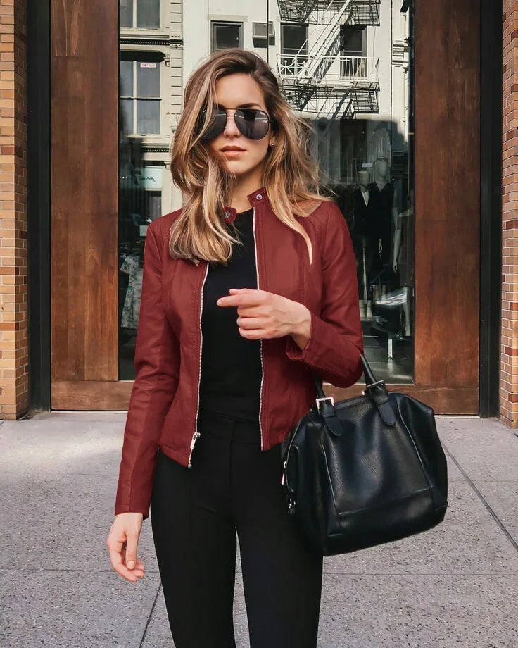 Vintage Women Pu Jacket Women High Street Coat Oversize Faux Leather Moto Biker Coats Punk Casual Cropped Outerwear