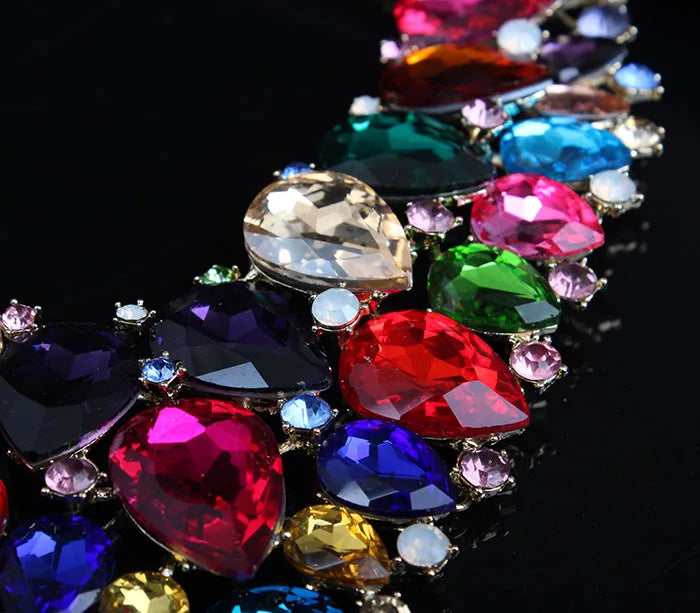 Luxury Super Shiny Colored Gems Crystal Jewelry Set Trendy Necklace Earring Women Wedding Bridesmaid Accessories Gift Wholesale