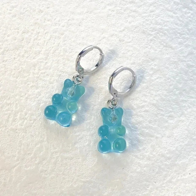 Pendientes colgantes de oso de gominola de acrílico bonitos para mujer, pendientes de aro de oso arcoíris CZ, joyería dulce de niña, moda coreana 2022