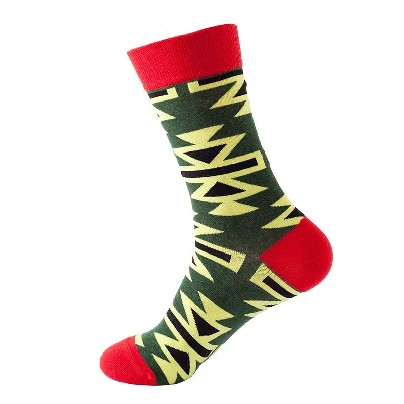 49 Patterns Fashion Business Men 100% Cotton Happy Lattice Socks Unisex Boys Combed Hip Hop Street Skateboard Funny High Sox Set
