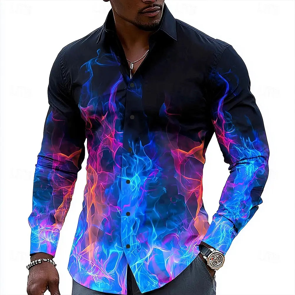 Men's Feather Summer Hawaiian Shirt Button Long Sleeve Shirt Casual Vacation Lapel Violet Teal Peacock Blue XS-6XL Fast Shipping