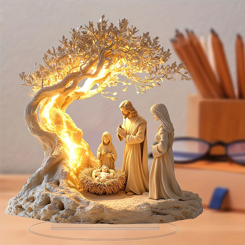 Easter Nativity Scene Figurine Tabletop Decor Nativity Figurine Wood Desk Ornament Craft Decration Church Holiday Christmas Gift