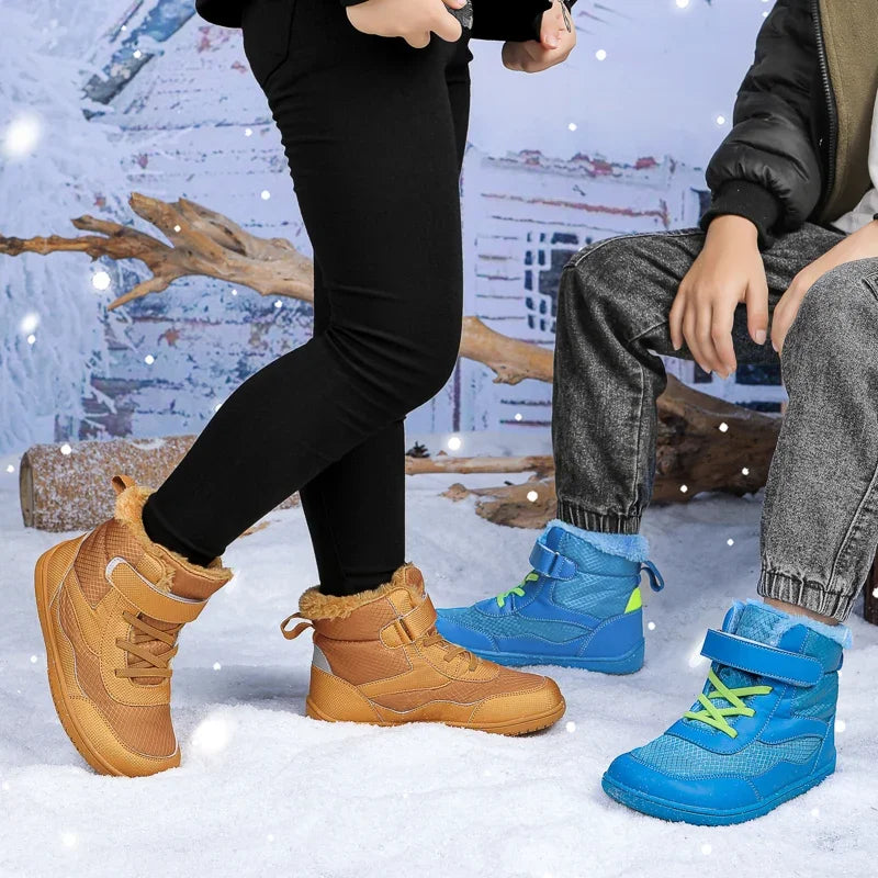 Boys Girls Winter Snow Boots Wide Toe Barefoot Insulated Waterproof Fur Lined Shoes for Kids Cold Weather Outdoor Sneakers
