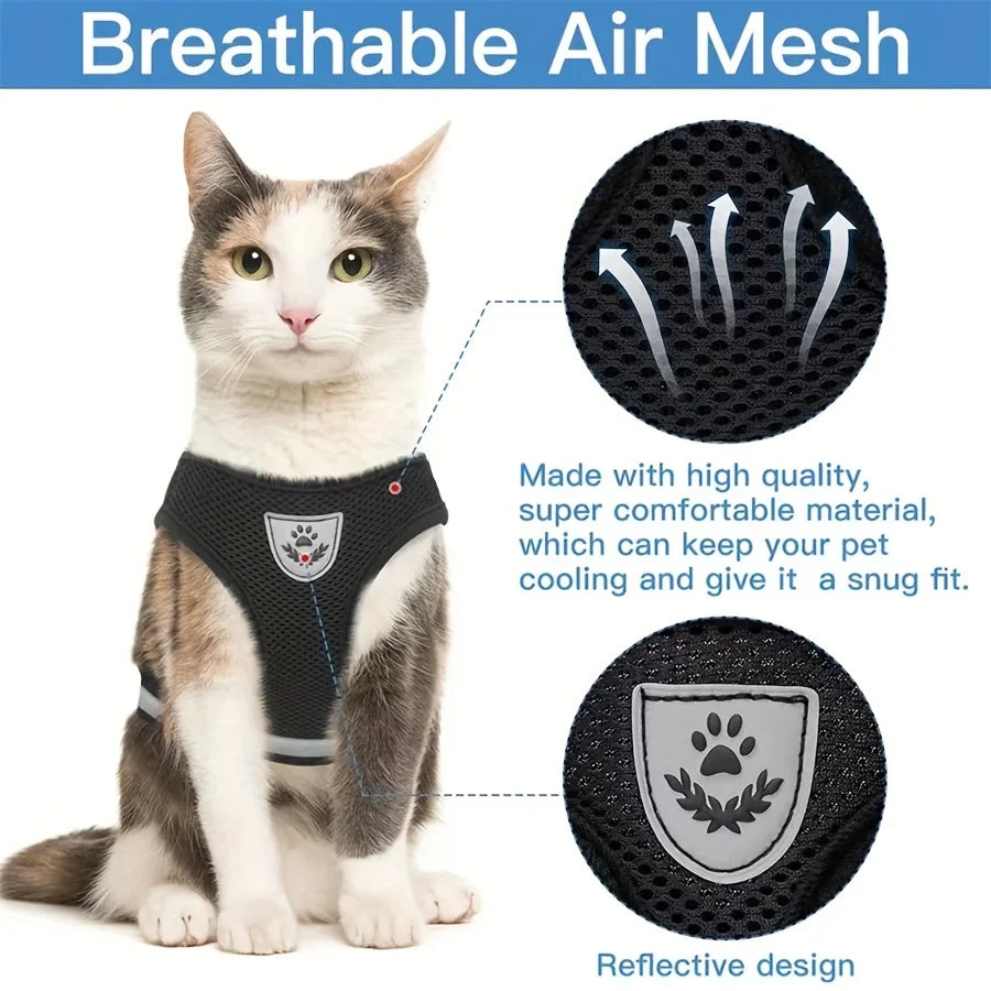 Arnés Ajustable para Gatos, Malla Transpirable Antiescape con Chaleco Reflectante y Correa de 1.5 m - Seguro, Duradero para Aventuras al Aire Libre