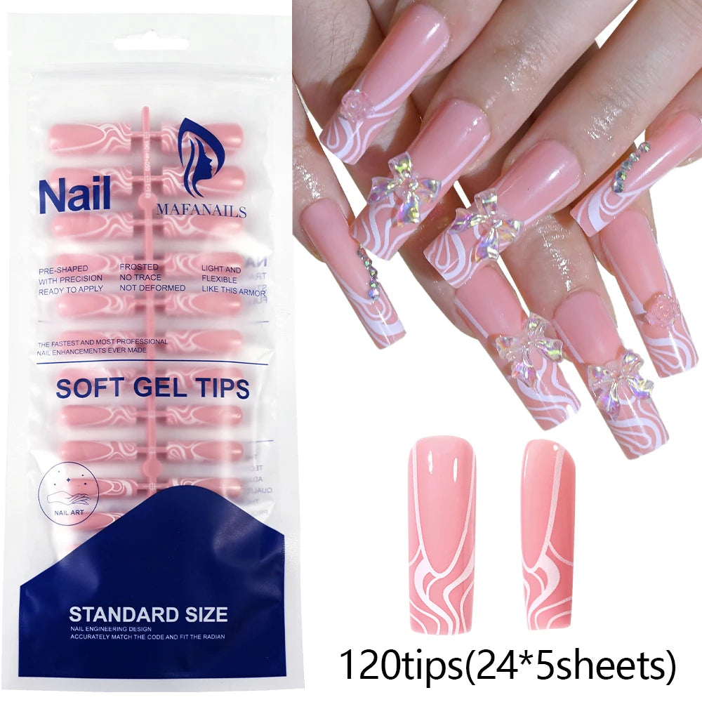 120pcs Black Edge Super Long French False Nail Removable Ballerina Coffin Almond Fake Nail Artificial Acrylic Press On Nail Tips