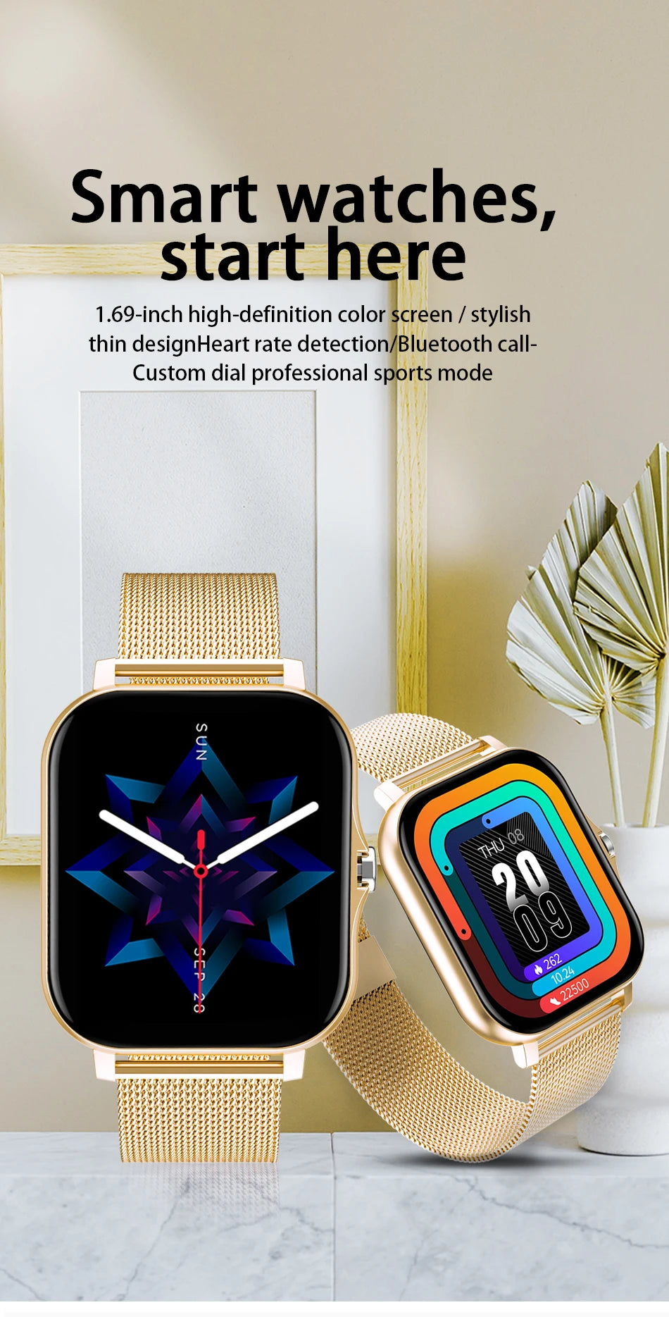 Smart Fitness Tracker Watch for Android/iOS - IP68, Heart Rate/Blood Oxygen/Sleep Monitoring, 8 Sports Modes, Breath Training