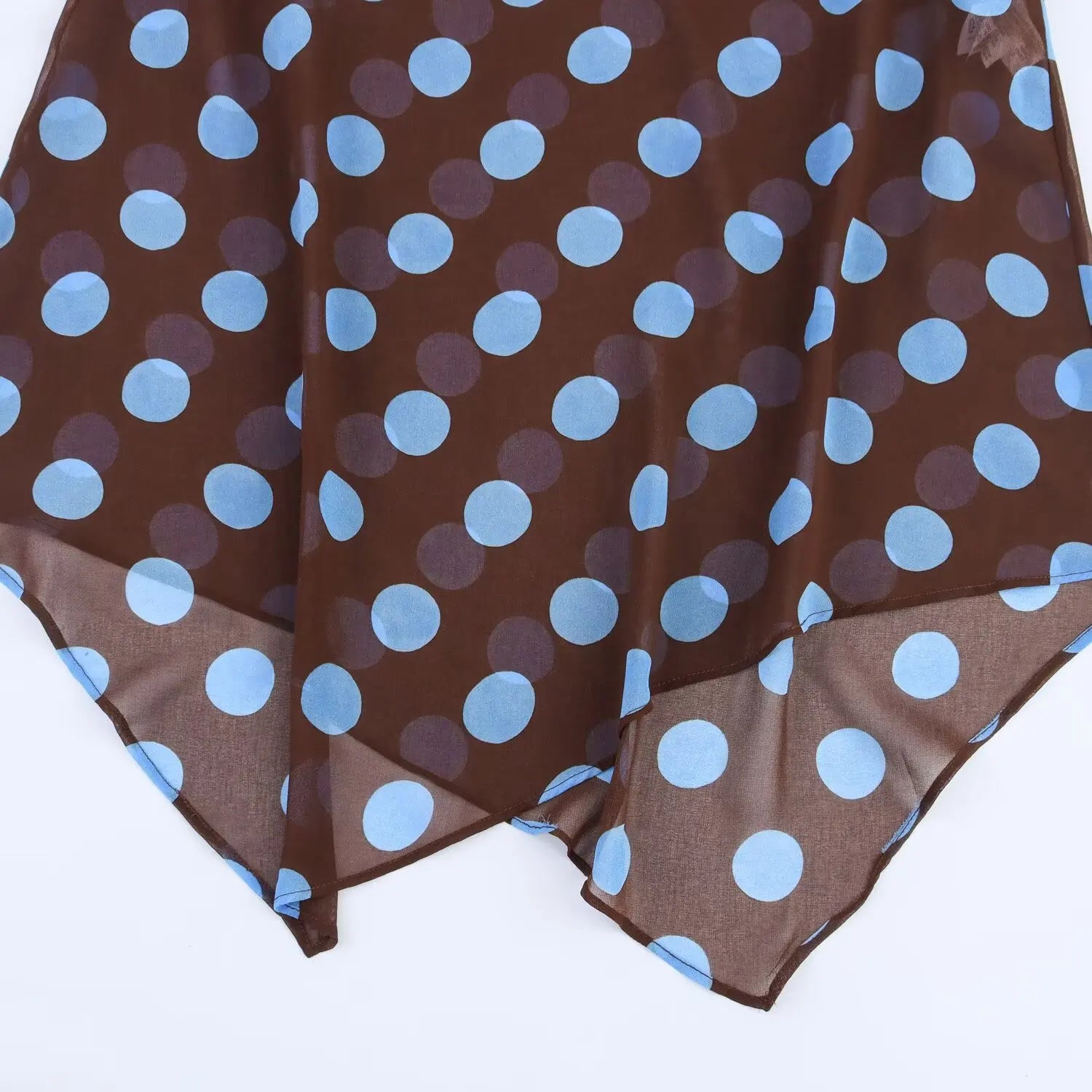 Women Summer Skirt Suits 2 Piece Set Asymmetrical Thin Long Skirt Sets Polka Dots Printed Hanging Collar Tops Women Suit Sets