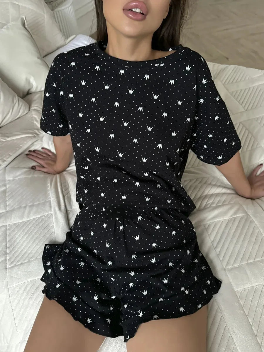 Women's Two-Piece Fashion Printing Sexy Pajamas Homewear Set Pajamas Loose Fit Comfortable Homewear