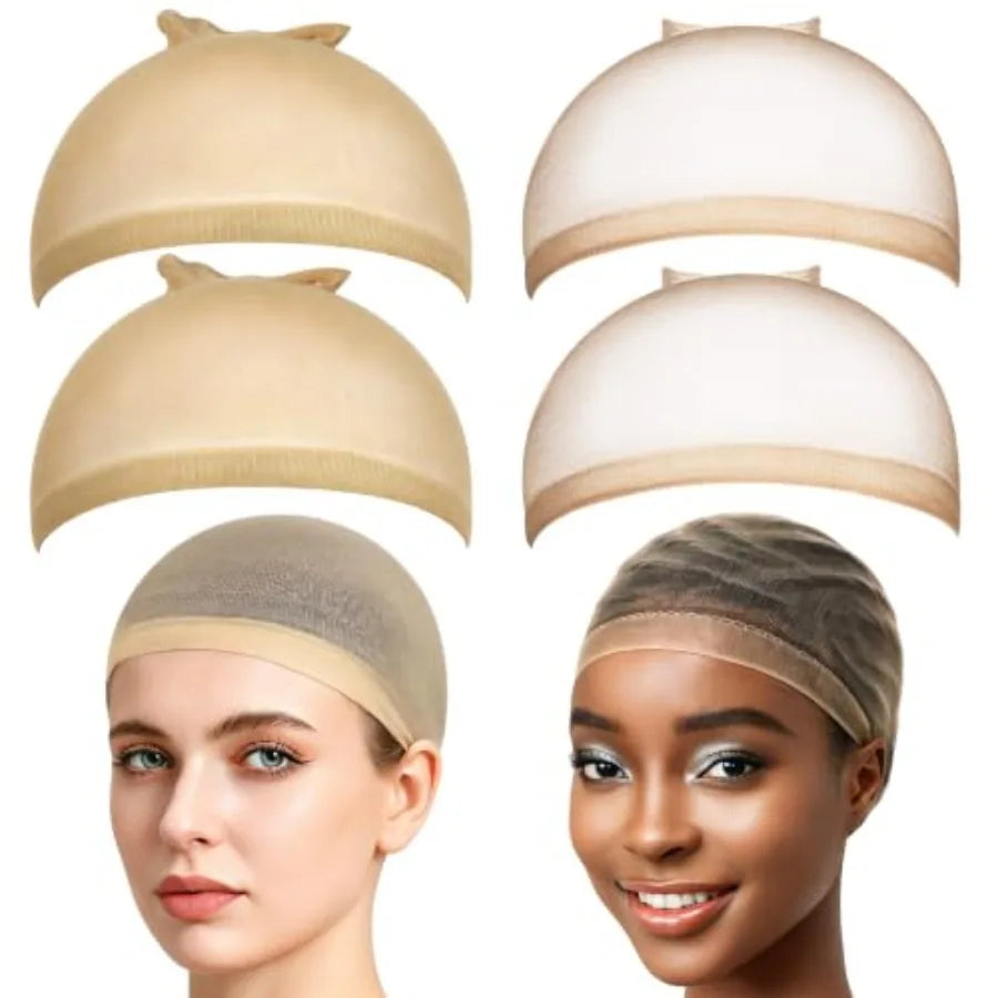 4PCS Wig Cap, 2PCS Nylon Wig Caps for Women Light Brown, 2PCS HD Caps for Wigs Super Thin Invisible Lightweight. Stocking Hair