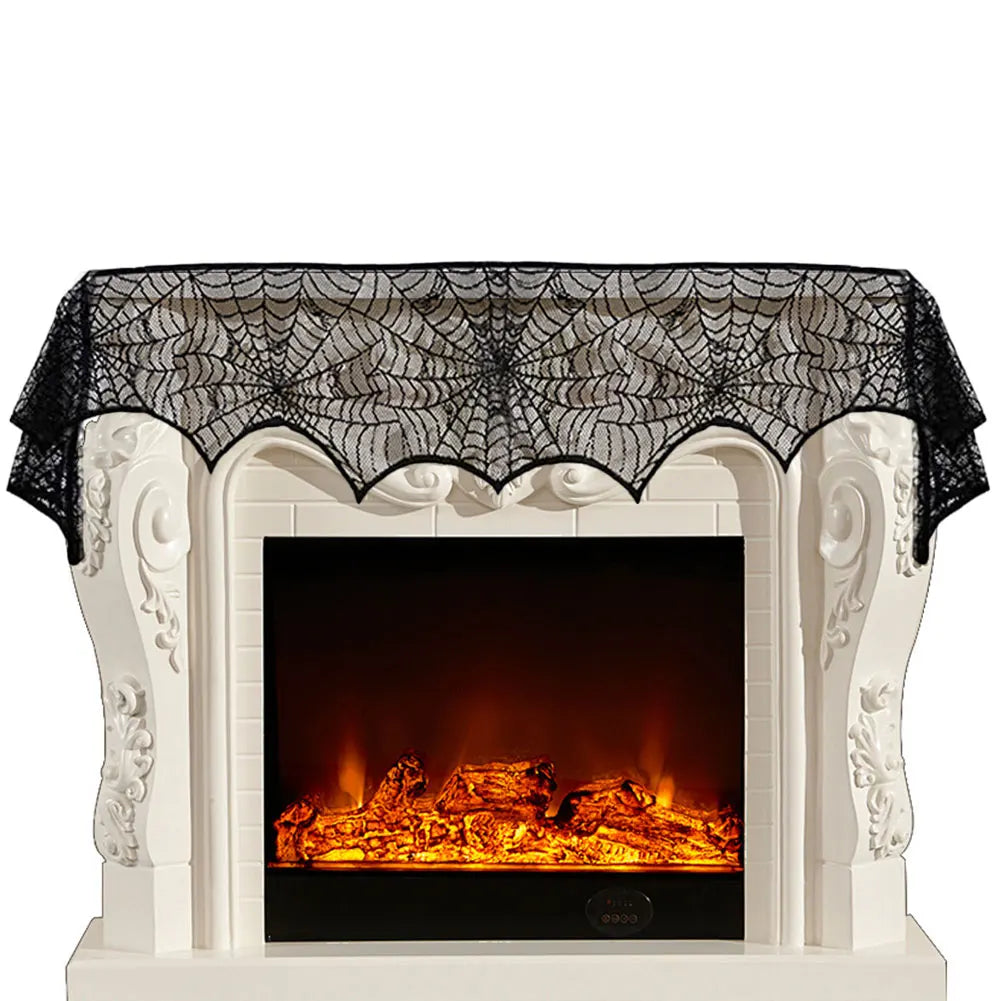 Halloween Lace Spider Web Tablecloths Black Skull Spider Web Fireplace Curtain Mantel Scarf Event Home Party Table Decorations