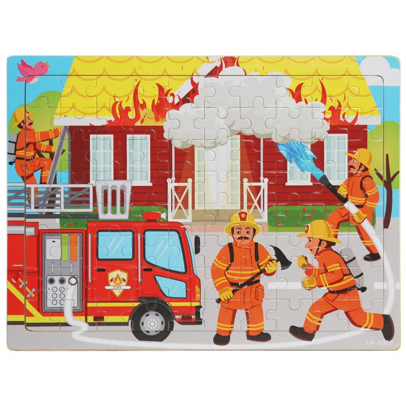 80 Pieces Wooden Jigsaw Puzzle Kids Cartoon Animal Vehicle Puzzles Montessori Learning Educational Toys for Children