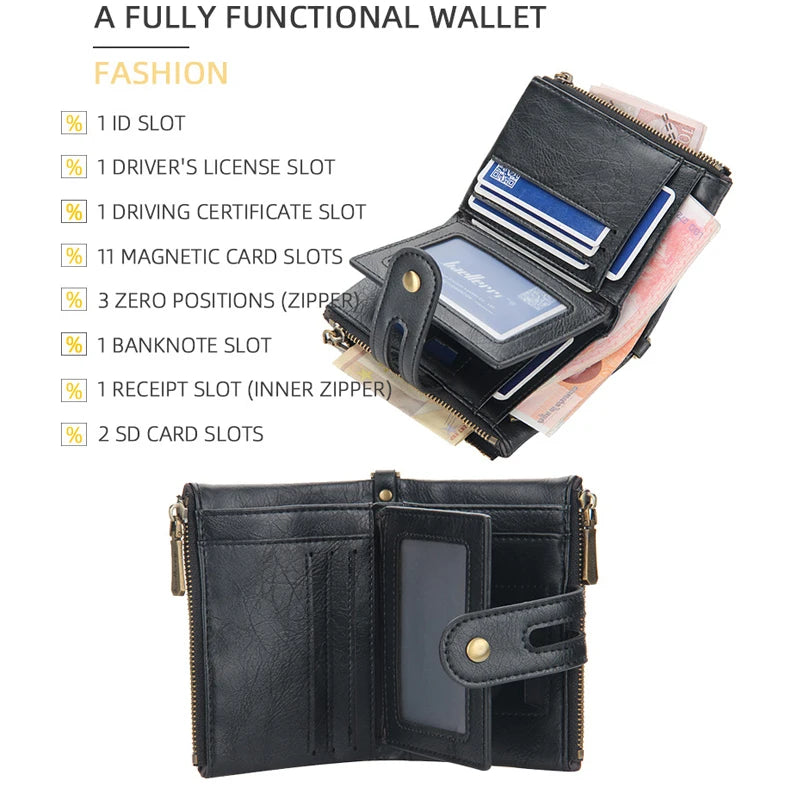 Men's Luxury PU Leather Wallet - Short Chain Design Card Holder, Classic Retro Purse (High Quality Brand)