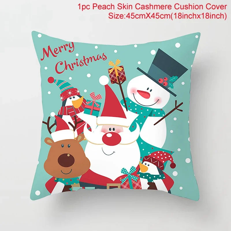 Merry Christmas Cushion Cover Christmas Decorations for Home 2021 Cristmas Ornament Noel Xmas Decor Navidad Happy New Year Gifts
