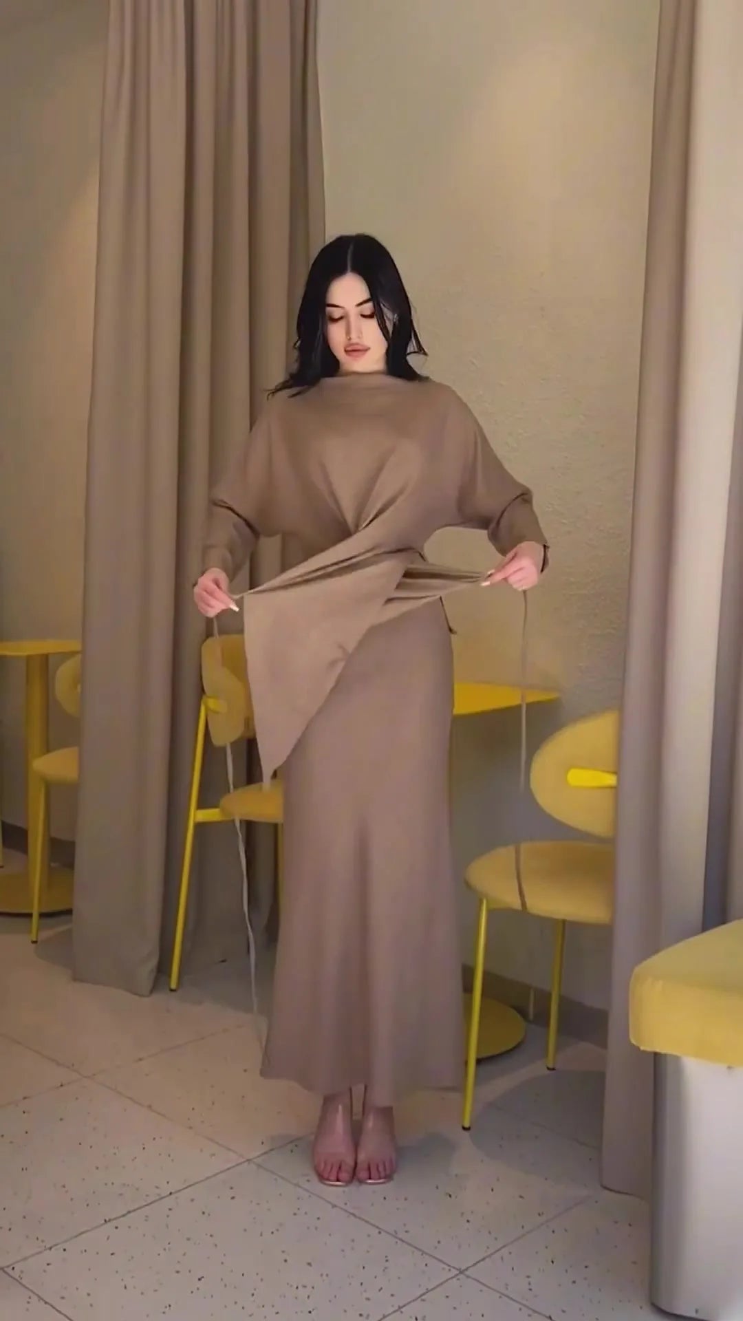 Elegant Loose Midi Skirt Sets Women Satin Cross Lace-Up Long Sleeve Top And Maxi Skirt Set Fall Clothes Chic Office Sets